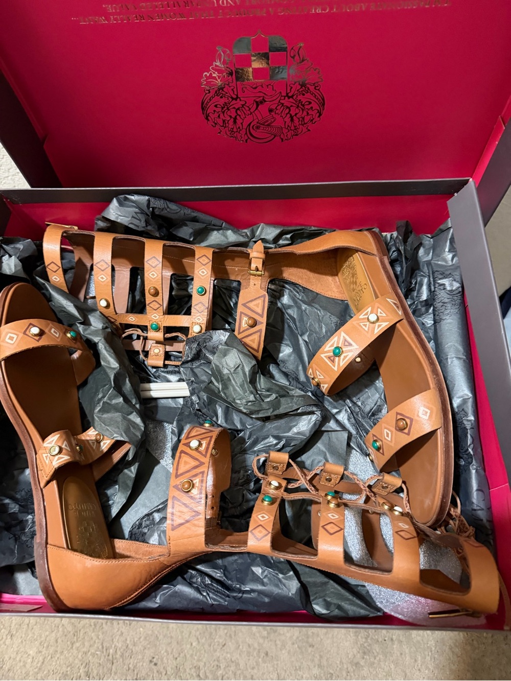 Vince Camuto  VC- Shannon whiskey BARREL Leather Gladiator Sandals
